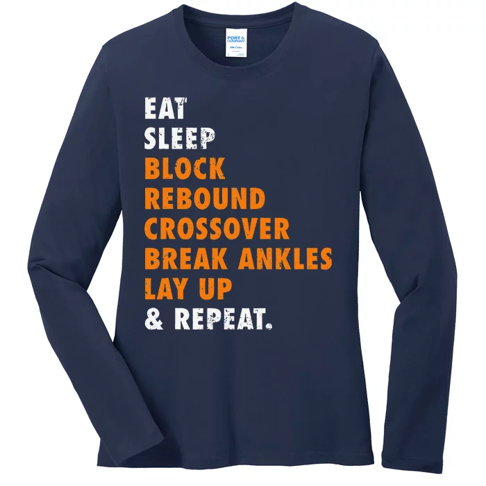 Eat Sleep Basketball Repeat Funny Gift For Basketball Player Ladies Long Sleeve Shirt