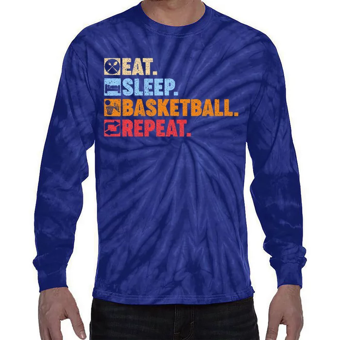 Eat Sleep Basketball Repeat Tie-Dye Long Sleeve Shirt