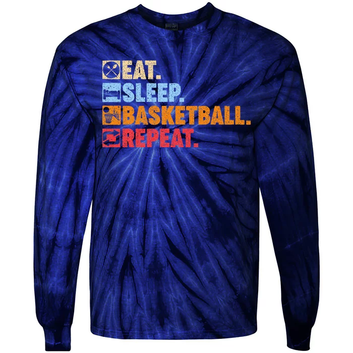 Eat Sleep Basketball Repeat Tie-Dye Long Sleeve Shirt