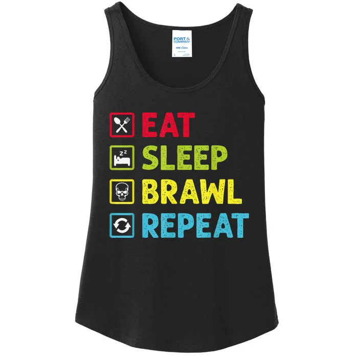 Eat Sleep Brawl Repeat Funny Video Gamer Gaming Ladies Essential Tank