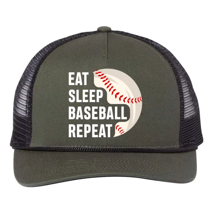 Eat Sleep Baseball Repeat Baseball Player Funny Baseball Retro Rope Trucker Hat Cap