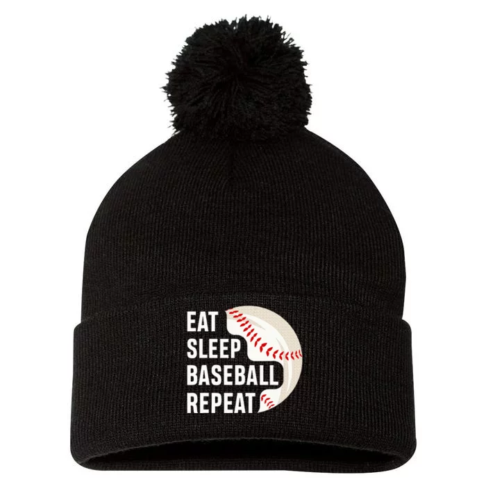 Eat Sleep Baseball Repeat Baseball Player Baseball Pom Pom 12in Knit Beanie