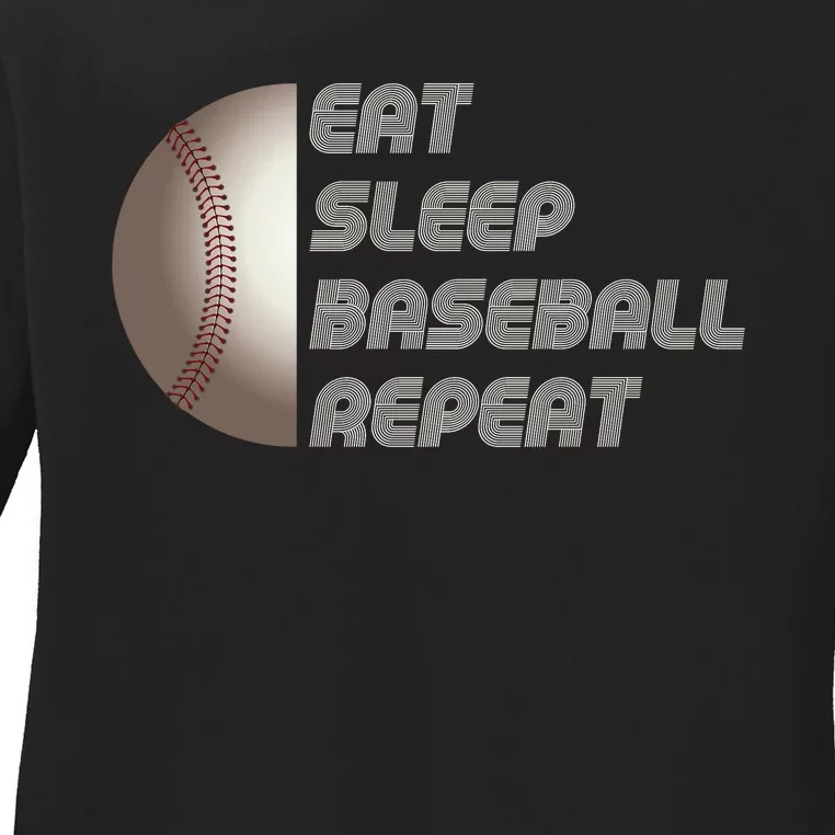 Eat Sleep Baseball Repeat Baseball Player Funny Baseball Ladies Long Sleeve Shirt