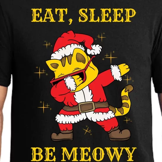 Eat Sleep Be Meowy Funny Santa Claus Dabbing Cat Pun Xmas Gift Pajama Set