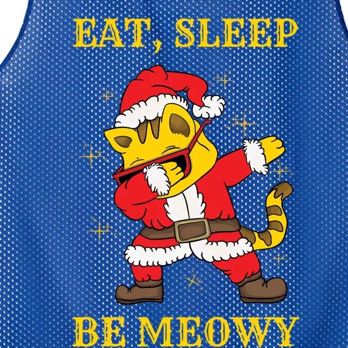 Eat Sleep Be Meowy Funny Santa Claus Dabbing Cat Pun Xmas Gift Mesh Reversible Basketball Jersey Tank