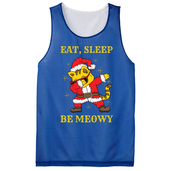 Eat Sleep Be Meowy Funny Santa Claus Dabbing Cat Pun Xmas Gift Mesh Reversible Basketball Jersey Tank