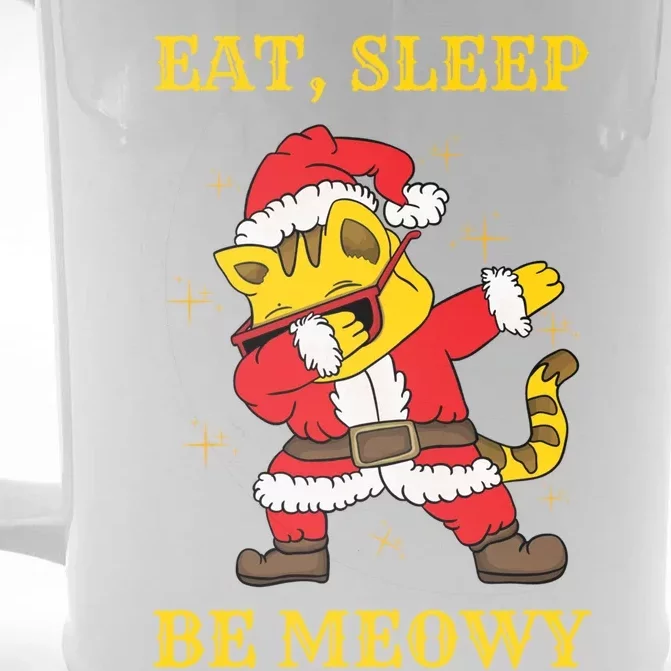 Eat Sleep Be Meowy Funny Santa Claus Dabbing Cat Pun Xmas Gift Front & Back Beer Stein