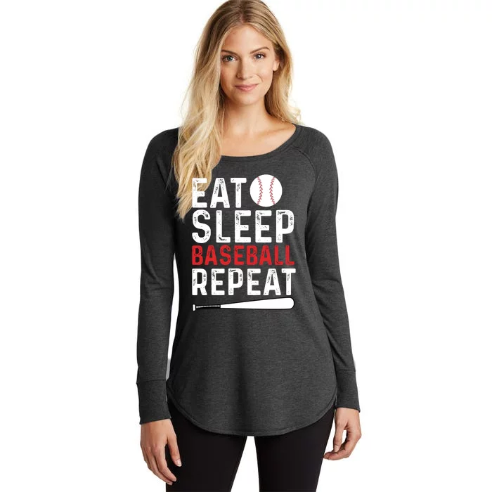 Eat Sleep Baseball Repeat Baseball Player Funny Baseball Women's Perfect Tri Tunic Long Sleeve Shirt