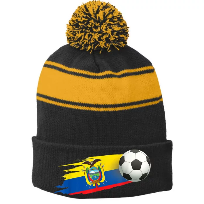 Ecuador Soccer Ball Ecuador Flag Jersey - Ecuador Football Stripe Pom Pom Beanie