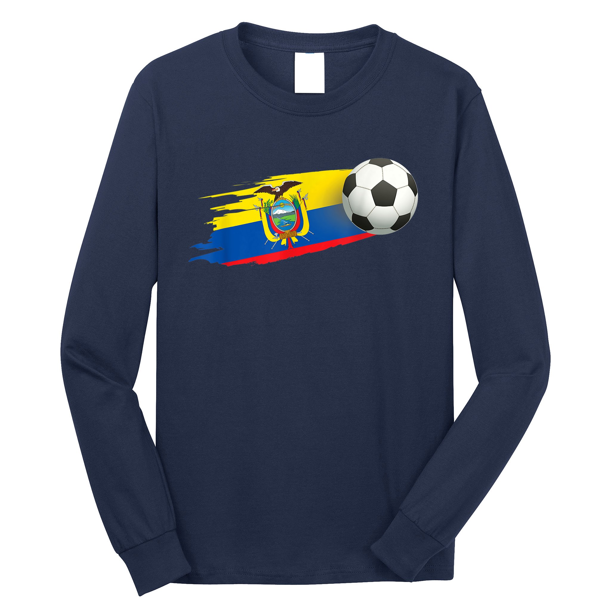 TeeShirtPalace Ecuador Soccer Ball Ecuador Flag Jersey - Ecuador Football Long Sleeve Shirt