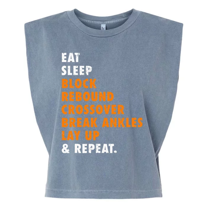 Eat Sleep Basketball Repeat Funny Gift For Basketball Player Garment-Dyed Women's Muscle Tee