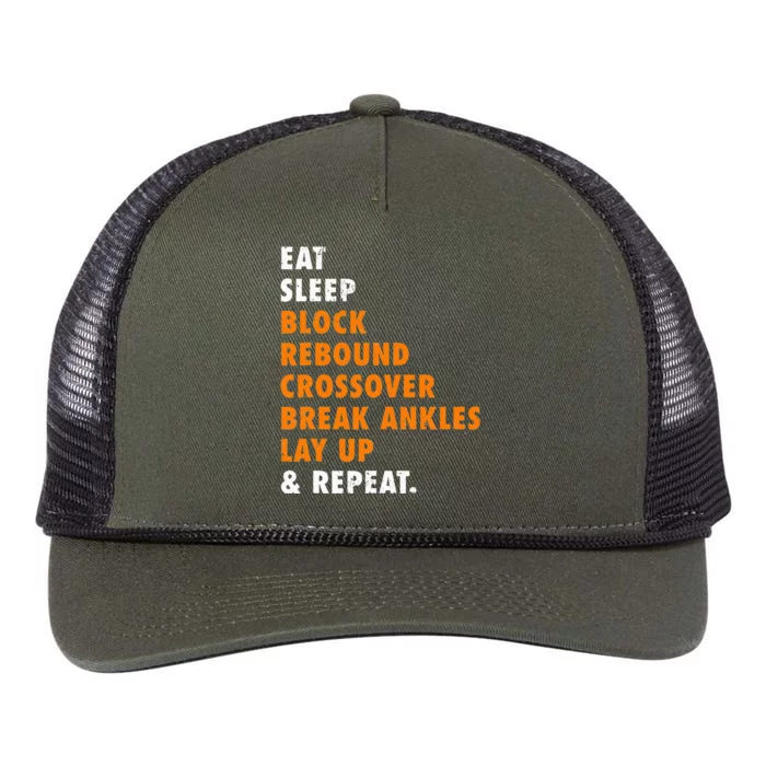 Eat Sleep Basketball Repeat Funny Gift For Basketball Player Retro Rope Trucker Hat Cap