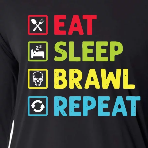 Eat Sleep Brawl Repeat Funny Video Gamer Gaming Cooling Performance Long Sleeve Crew