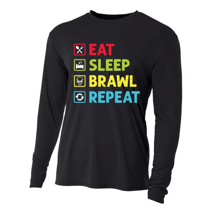 Eat Sleep Brawl Repeat Funny Video Gamer Gaming Cooling Performance Long Sleeve Crew