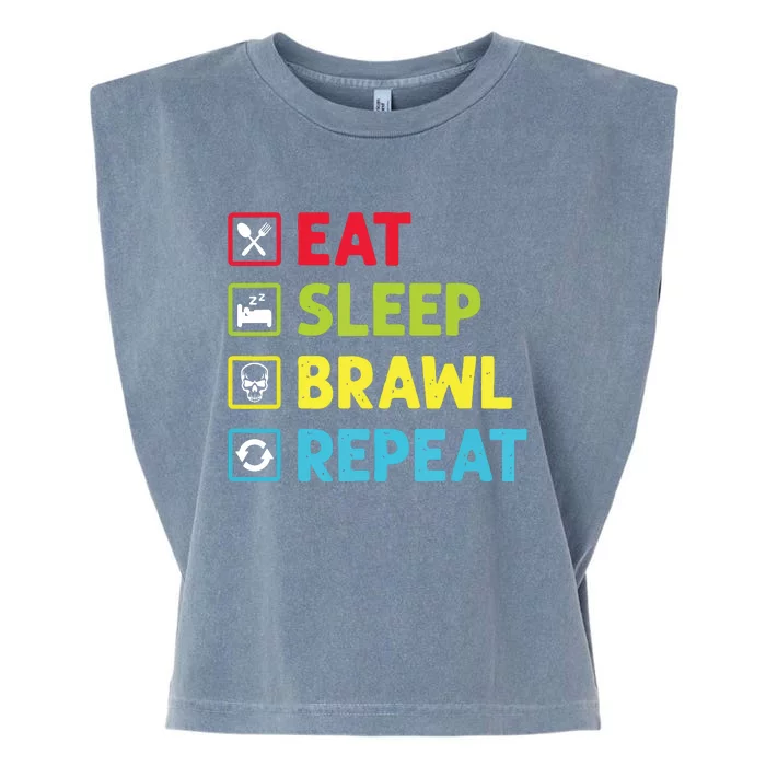 Eat Sleep Brawl Repeat Funny Video Gamer Gaming Garment-Dyed Women's Muscle Tee