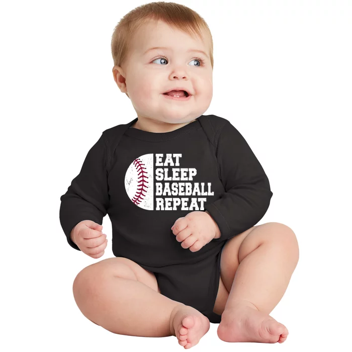 Eat Sleep Baseball Repeat Baseball Player Funny Baseball Baby Long Sleeve Bodysuit