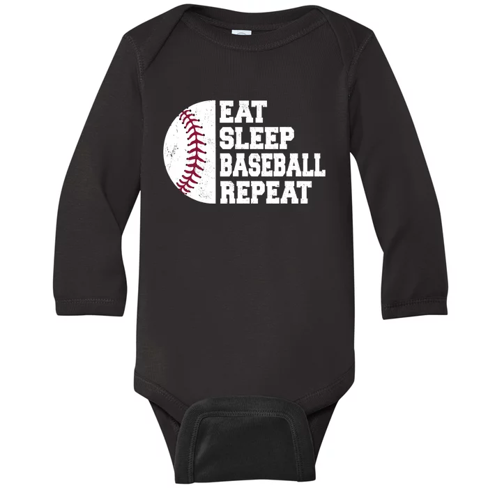 Eat Sleep Baseball Repeat Baseball Player Funny Baseball Baby Long Sleeve Bodysuit