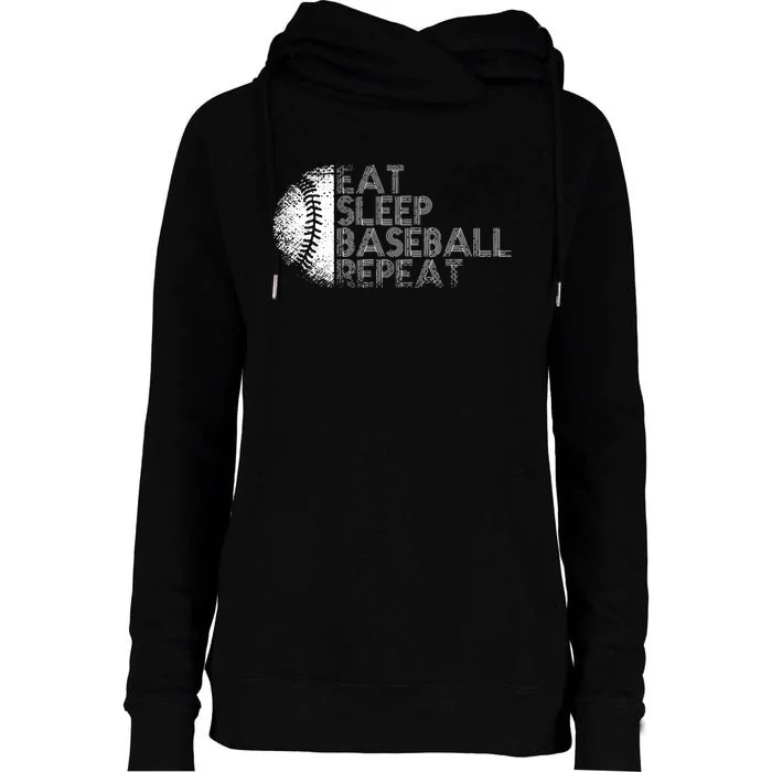 Eat Sleep Baseball Repeat Baseball Player Funny Baseball Womens Funnel Neck Pullover Hood