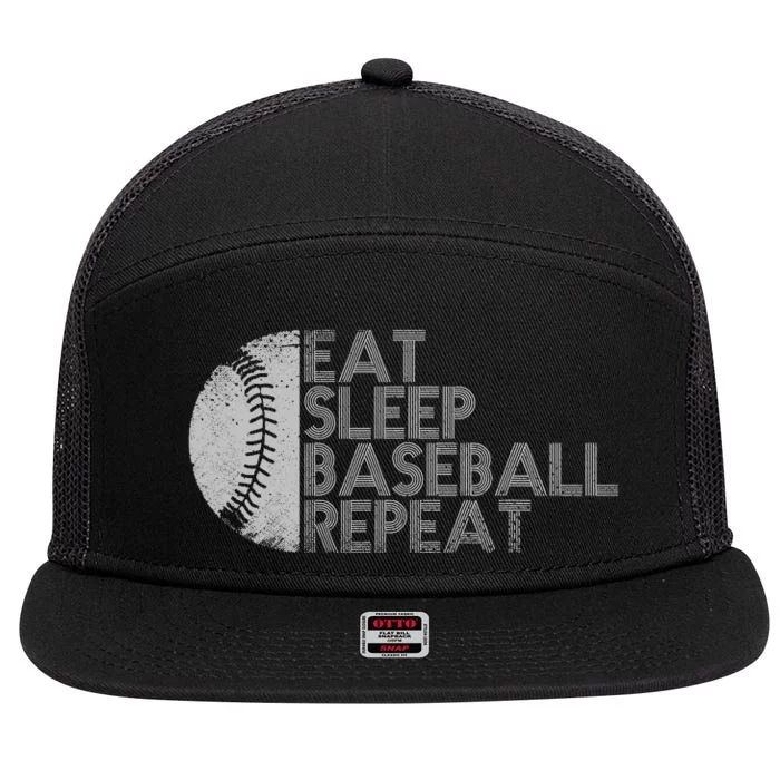 Eat Sleep Baseball Repeat Baseball Player Funny Baseball 7 Panel Mesh Trucker Snapback Hat