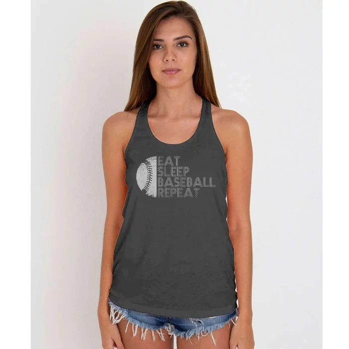 Eat Sleep Baseball Repeat Baseball Player Funny Baseball Women's Knotted Racerback Tank