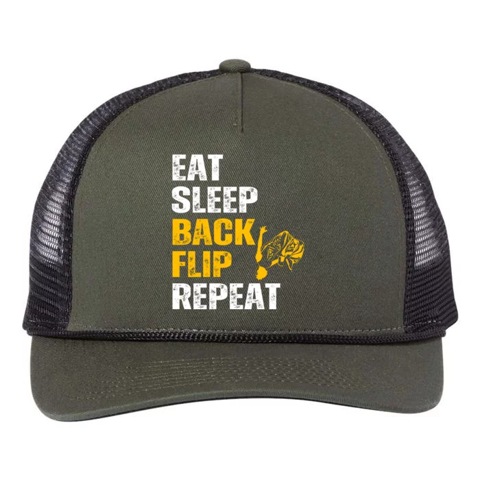 Eat Sleep Back Flip Repeat Acrobat Gymnastics Gift Retro Rope Trucker Hat Cap