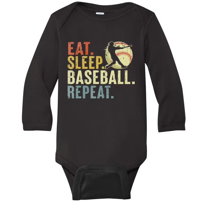 Eat Sleep Baseball Repeat Funny Baseball Lover Player Baby Long Sleeve Bodysuit