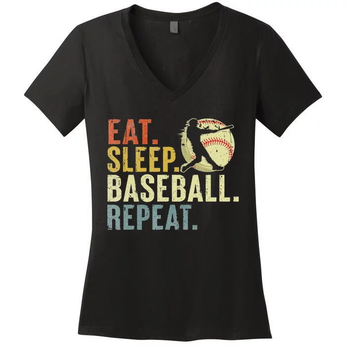 Eat Sleep Baseball Repeat Funny Baseball Lover Player Women's V-Neck T-Shirt