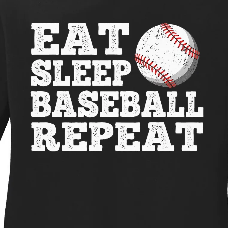 Eat Sleep Baseball Repeat Funny Baseball Lover Ladies Long Sleeve Shirt