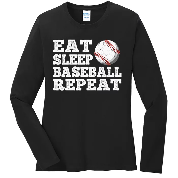 Eat Sleep Baseball Repeat Funny Baseball Lover Ladies Long Sleeve Shirt