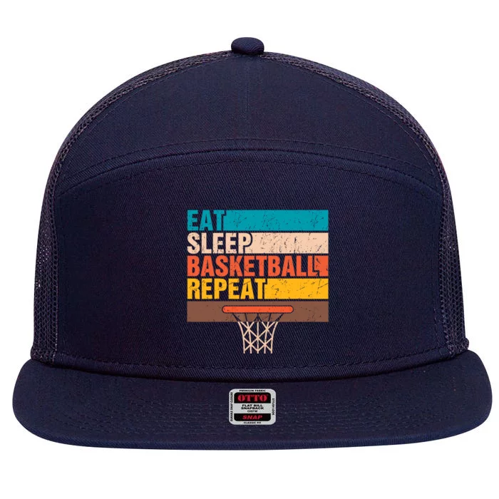 Eat. Sleep. Basketball. Repeat. Basketball Youths Bball 7 Panel Mesh Trucker Snapback Hat