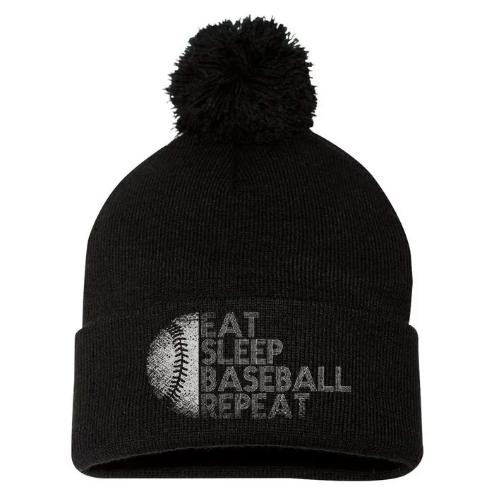 Eat Sleep Baseball Repeat Baseball Player Funny Baseball Pom Pom 12in Knit Beanie