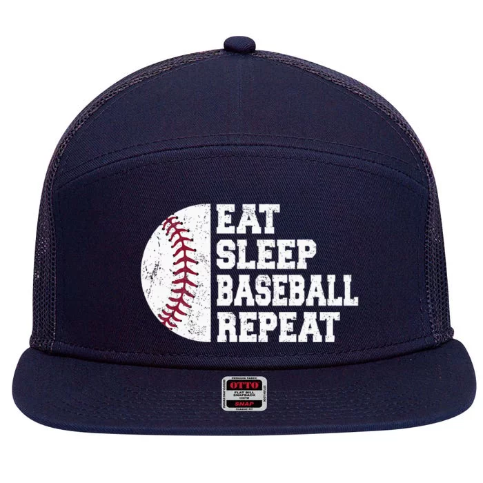 Eat Sleep Baseball Repeat Baseball Player Funny Baseball 7 Panel Mesh Trucker Snapback Hat