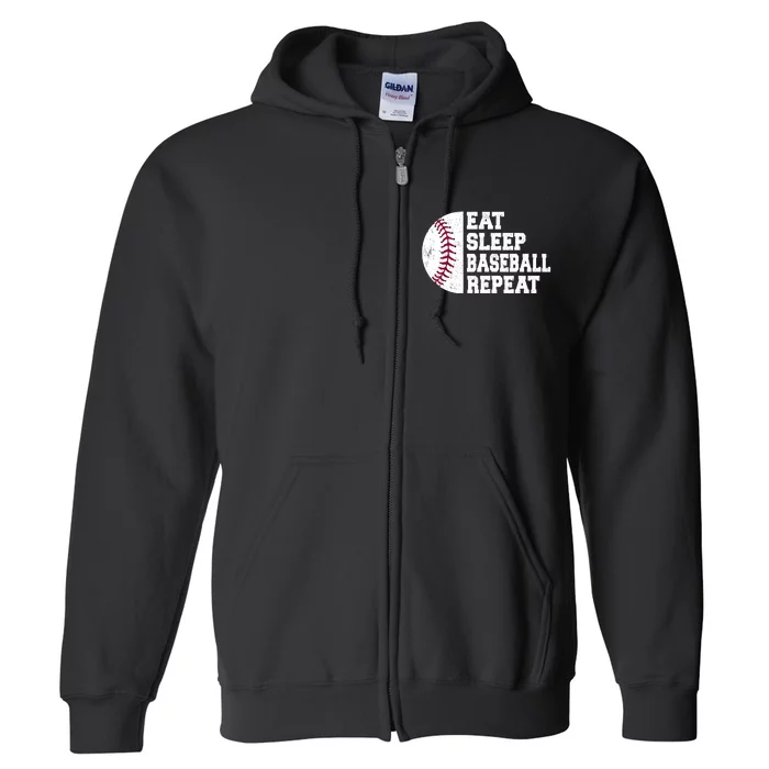 Eat Sleep Baseball Repeat Baseball Player Funny Baseball Full Zip Hoodie