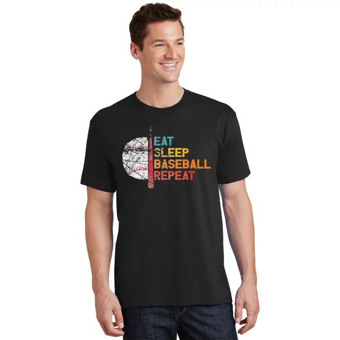 Eat Sleep Baseball Repeat retro vintage baseball player fun T-Shirt