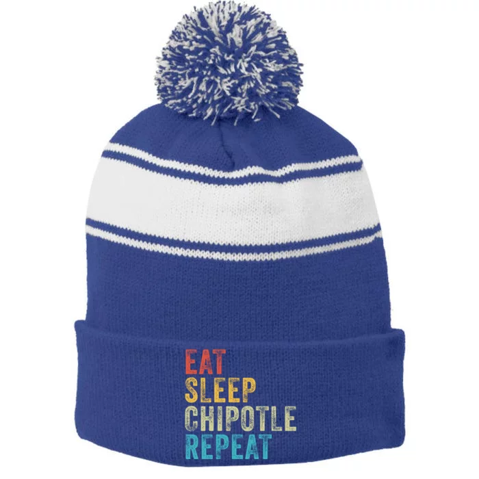 Eat Sleep Chipotle Repeat Funny Chipotle Vintage Distressed Funny Gift Stripe Pom Pom Beanie