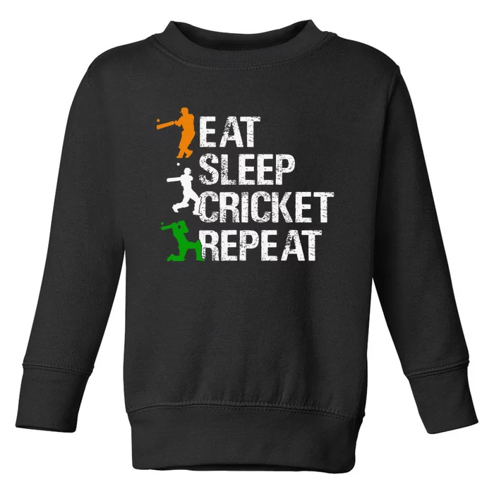 Eat Sleep Cricket Repeat Funny Cricket Sports Fans Toddler Sweatshirt