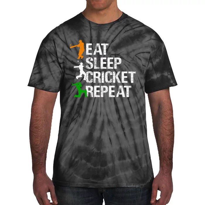 Eat Sleep Cricket Repeat Funny Cricket Sports Fans Tie-Dye T-Shirt