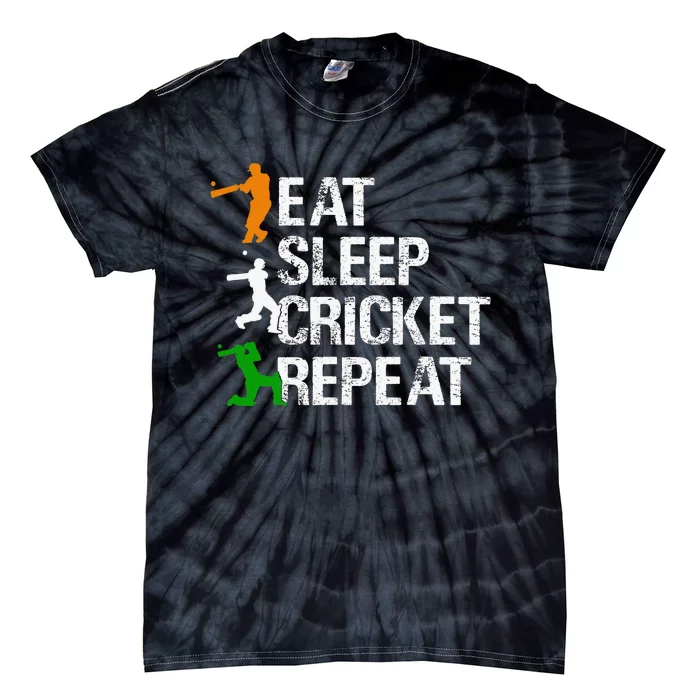 Eat Sleep Cricket Repeat Funny Cricket Sports Fans Tie-Dye T-Shirt