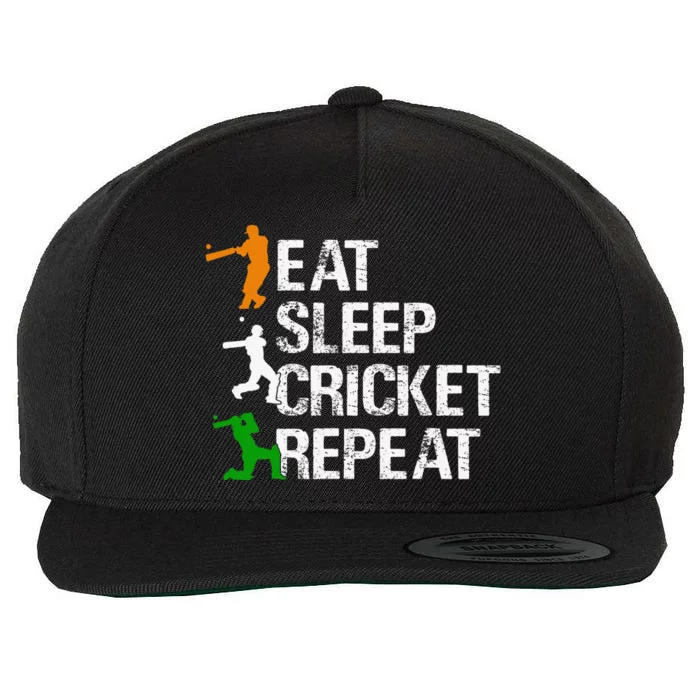 Eat Sleep Cricket Repeat Funny Cricket Sports Fans Wool Snapback Cap