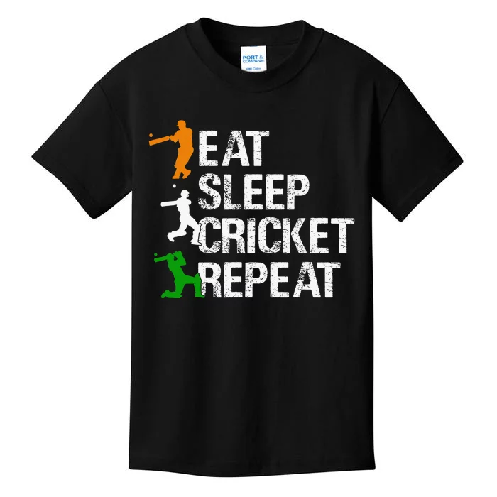 Eat Sleep Cricket Repeat Funny Cricket Sports Fans Kids T-Shirt