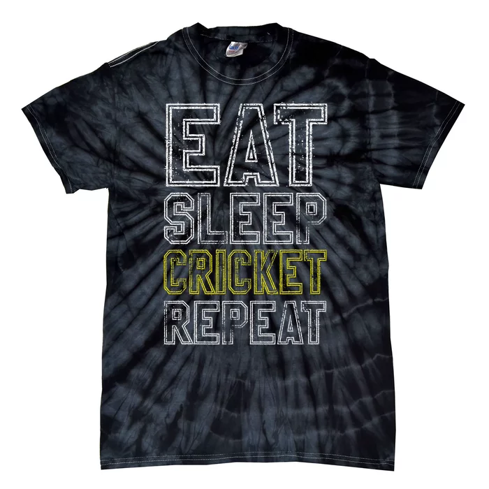 Eat Sleep Cricket Repeat Funny Cricket Sports Fans Tie-Dye T-Shirt