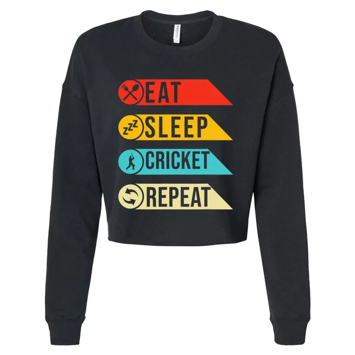 Eat Sleep Cricket Repeat Cricketers Bowlers Sports Vintage Cropped Pullover Crew