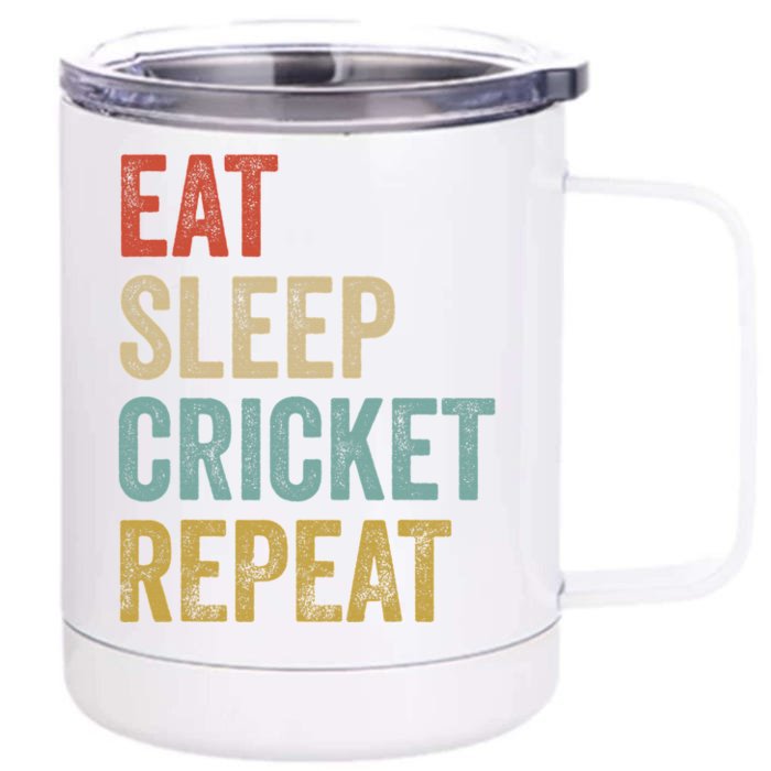 Eat Sleep Cricket Repeat Cricketers Bowlers Sports Vintage Front & Back 12oz Stainless Steel Tumbler Cup