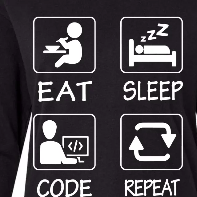 Eat Sleep Code Repeat Womens Cotton Relaxed Long Sleeve T-Shirt