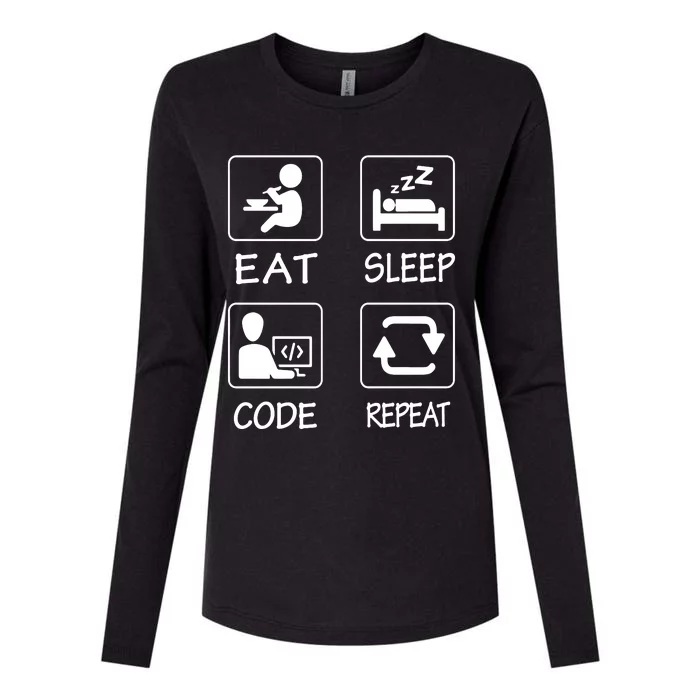 Eat Sleep Code Repeat Womens Cotton Relaxed Long Sleeve T-Shirt