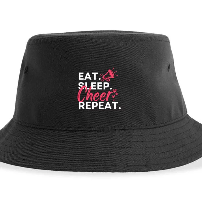 Eat Sleep Cheer Repeat Funny Cheerleading Sustainable Bucket Hat