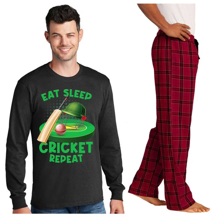 Eat Sleep Cricket Repeat Player Lover Fan Funny Long Sleeve Pajama Set