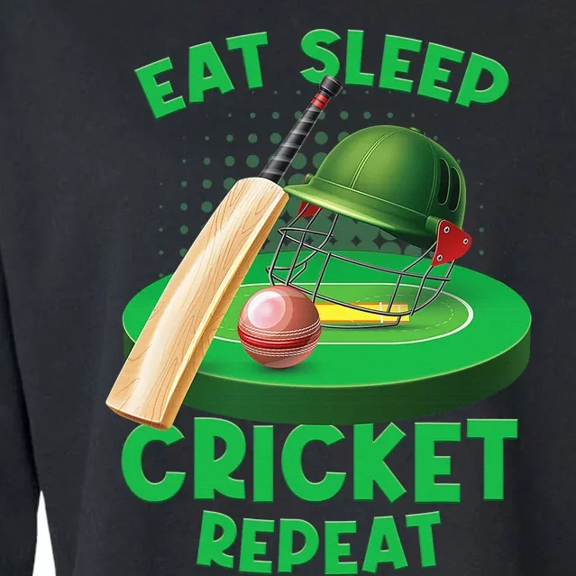 Eat Sleep Cricket Repeat Player Lover Fan Funny Cropped Pullover Crew