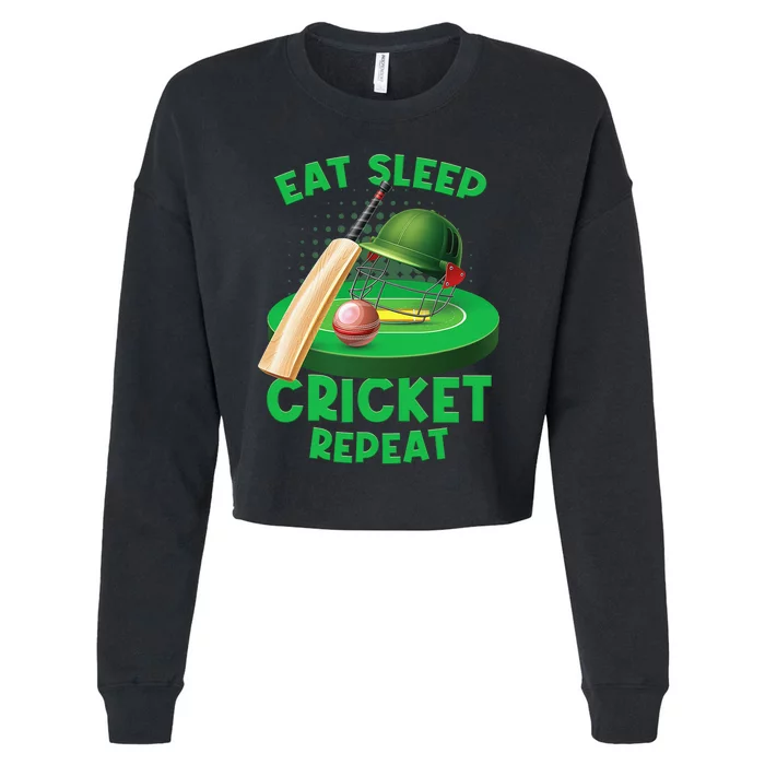 Eat Sleep Cricket Repeat Player Lover Fan Funny Cropped Pullover Crew