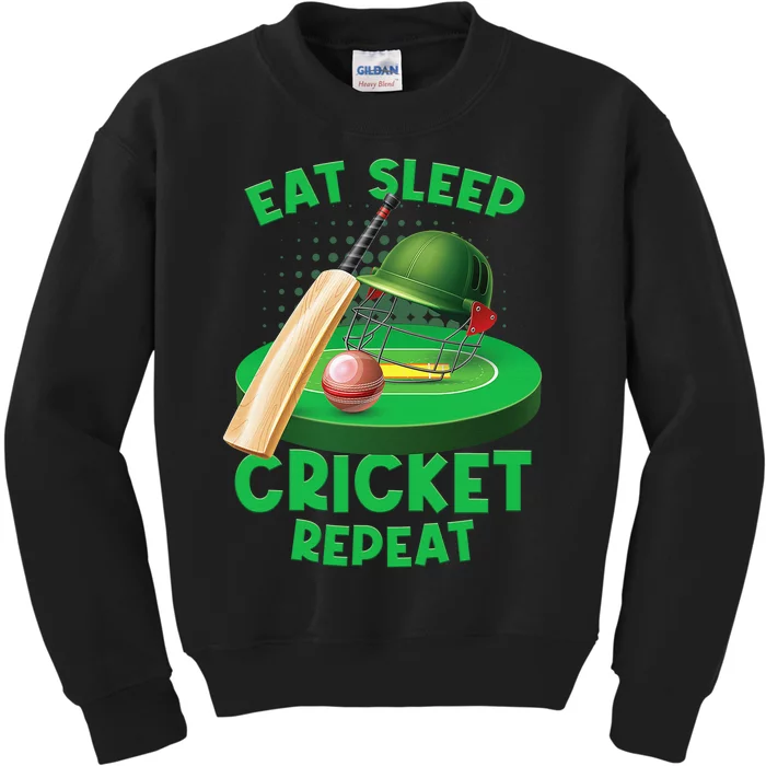 Eat Sleep Cricket Repeat Player Lover Fan Funny Kids Sweatshirt